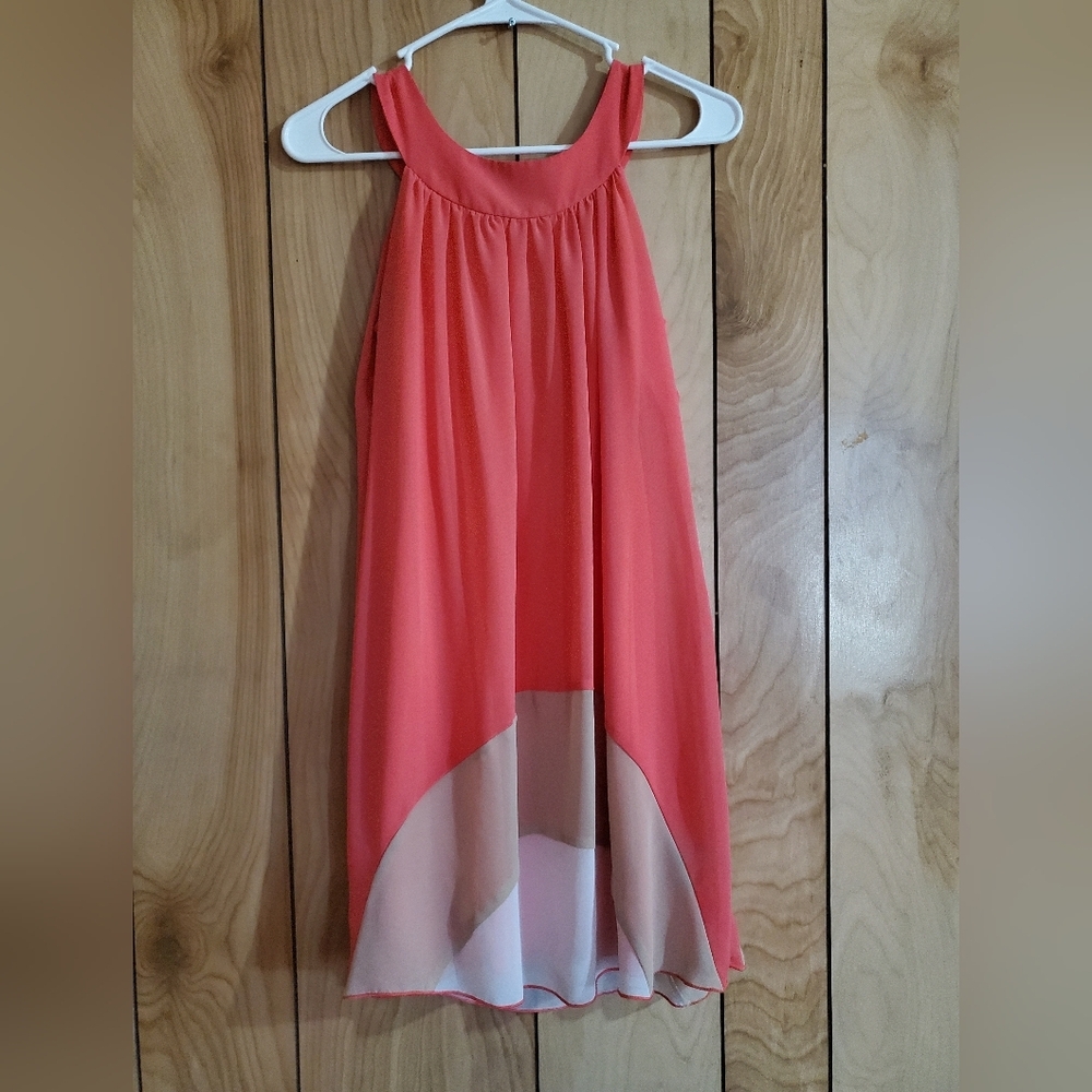 Coral and Beige Long Sleeve Dress